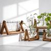 Hydroponic Vase Glass Transparent with Wooden Stand Creative Simple Desktop Green Plant Cultivation Container Home Decoration Or
