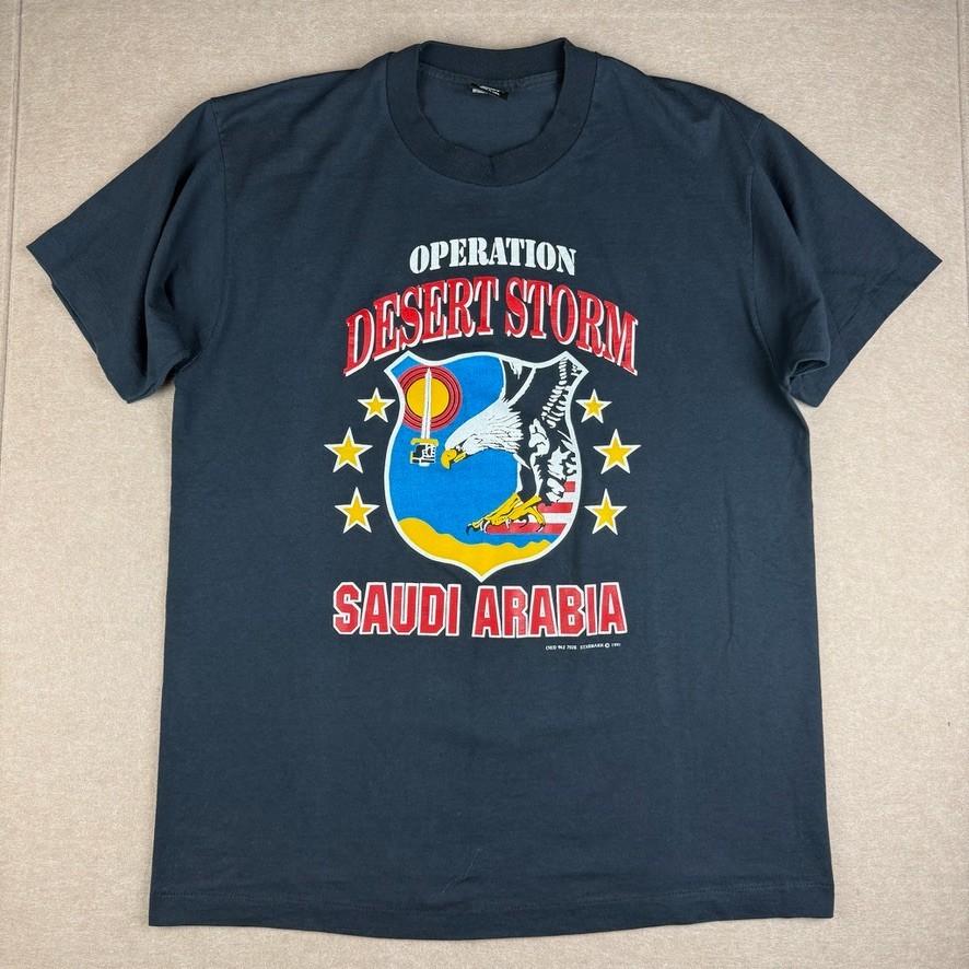 Vintage Operation Desert Storm Tee Mens XL Black Military USA Single Stitch KSA Unisex T-Shirt