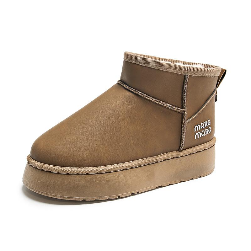 Cizme de zăpadă cu platformă de toamnă și iarnă din piele noi, impermeabile, la modă pentru femei, căptușite cu lână, îngroșate, scurte, izolate, căptușite cu bumbac