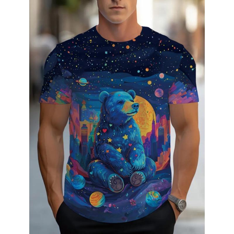 Men's T-shirt 3D Printed with Simple Gradient Fashion Trend Printing Short Sleeved Casual Summer Clothing