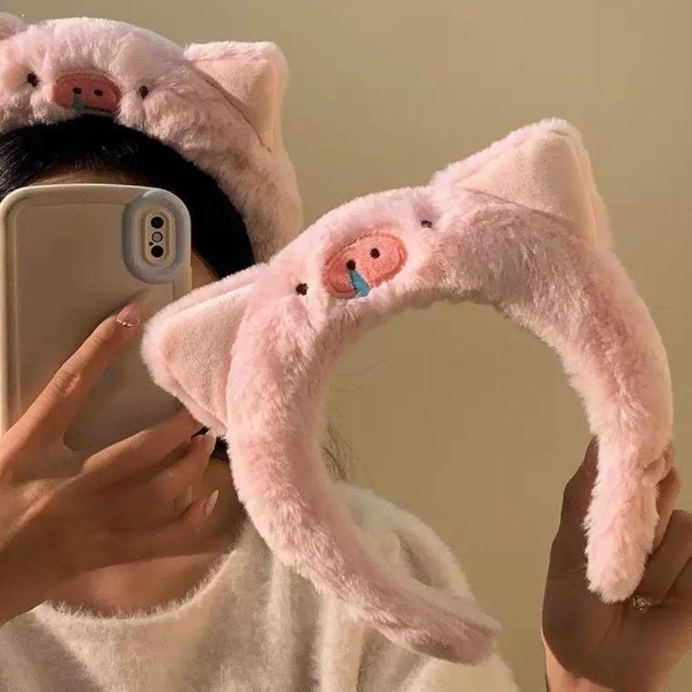 

Plush Hairband Party Headwear Headhoop Cute Pink Pig Headband Wash Face