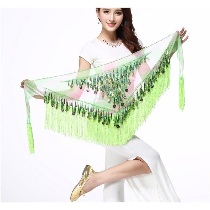 

Шарф на бедра для танца живота С пайетками и бахромой Треугольный шарф с градиентным цветом Пояс для выступлений Новый восточный пояс для талии зелёный