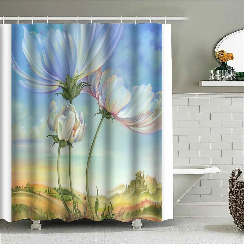 Floral Shower Curtain Botanical Flower Pattern Nature Landscape Bathroom Decor Vintage Farmhouse Rustic Wall Art Home Textile