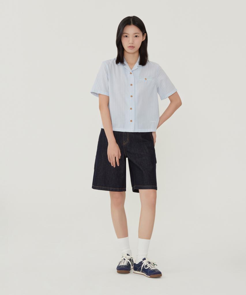 COVERNAT WOMAN Striped Half Shirt Ivory