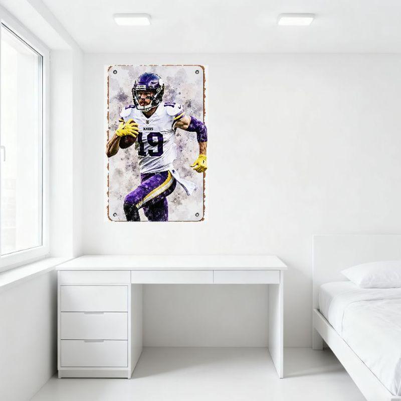 Minnesota Vikings Football Player Watercolor Effect Metal Tin Sign Vintage Retro Grungy Wall Art Decor for Man Cave Bar Home