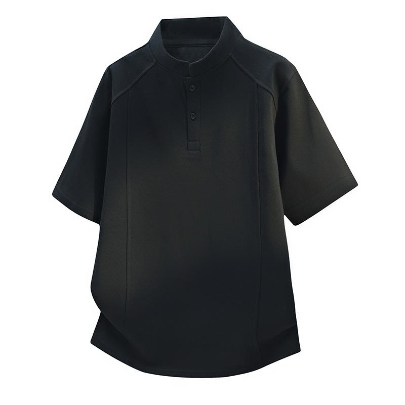 

Polo collar business Hong Kong style knitted shoulder lapel design short-sleeved T-shirt Xiaoxi 2XL чёрный