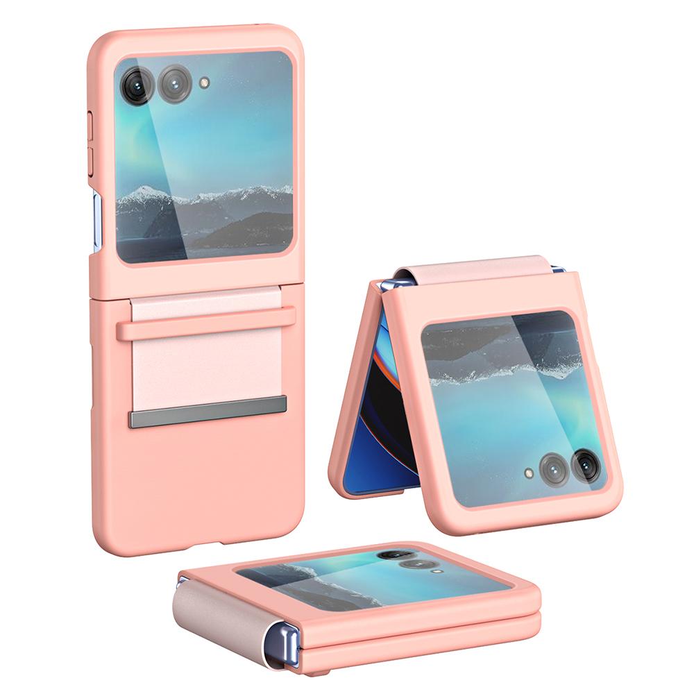 

Для Motorola Razr 40 Ultra 5G Чехол для телефона из искусственной кожи + жесткого ПК с выдвижным ремешком и защитой шарнира Pink