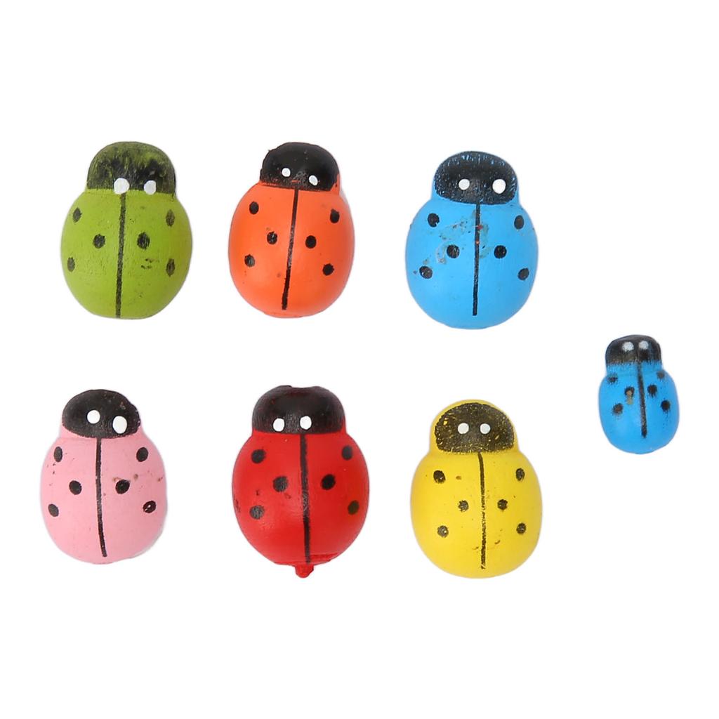 100pcs Wooden Ladybug Stickers Colorful Cute Self Adhesive Ladybug Stickers for DIY Crafts Scrapbook Party Decorations