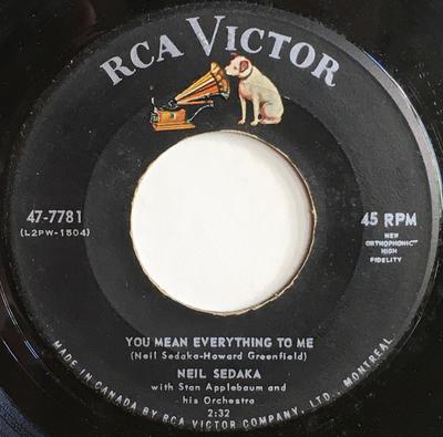 7inch Record NEIL SEDAKA, STAN APPLEBAUM & HIS O - You Mean Everything To Me / Run Sam 477781 RCA Victor 1980 Canada Rock Used