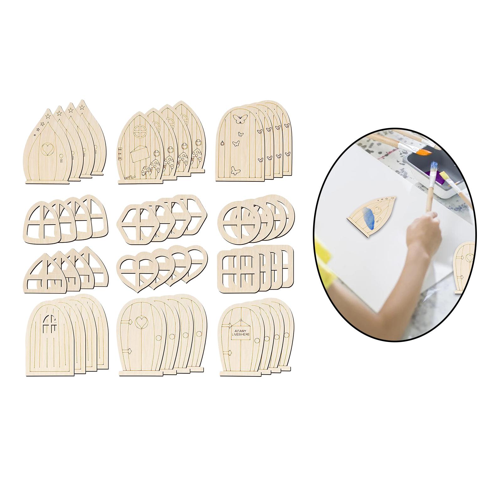 

Wood Fairy Door Miniature DIY Craft Embellishments Decoration Pack of 48, Fairy House Kit Unfinished Wooden Pieces