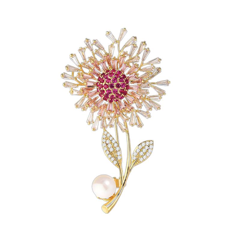 SUYU Luxury Copper Micro-Set Cubic Zirconia Dandelion Brooch Female Suit Shiny Accessories Gift
