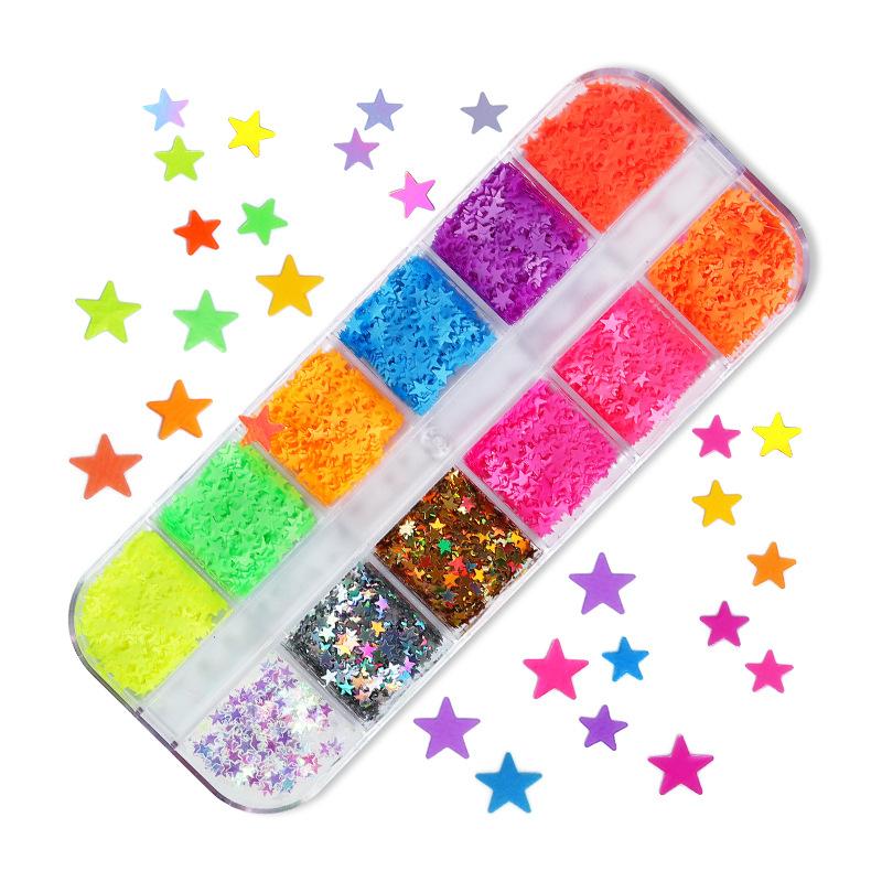 12 Grids Y2K Mini Star Nail Sequins Glitter Flakes Affordable Manicure Accessories for Beginner Nail Learners