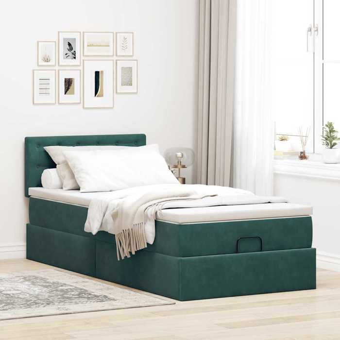 Maison Exclusive - Lit ottoman avec matelas et LED Vert foncé 90x200cm velours