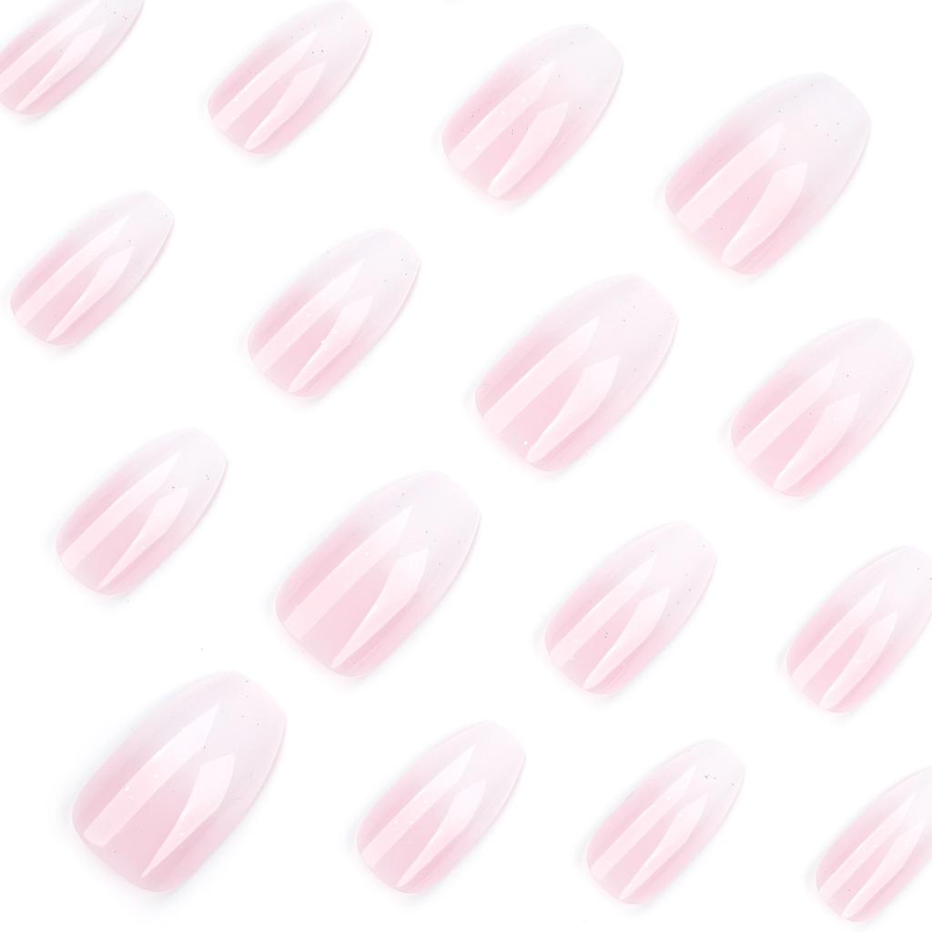 24 Stück einfache tragbare Nägel rosa weiß Farbverlauf Spleißen tragbares Nagelstück kurz Ballett Maniküre künstlicher Nagel