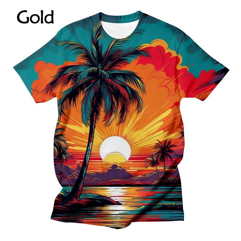 New Palm Tree Sunset Graphic Men's/women's Fashion 3D T-shirt Comfortable and Breathable Shirt Casual Funny Men's Summer Tees
