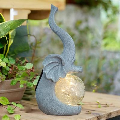 1pc Outdoor Solar Elephant Statue Garden Decoration, Cute Elephant Statue with LED Broken Glass Ball Solar Powered