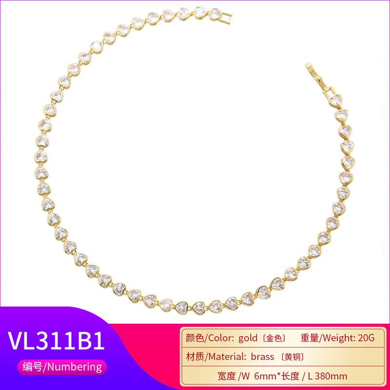 Light Luxury Full Diamond Love Bracelet Necklace Wind Heart Shaped Peach Heart Jewelry Set Female Vl311-313