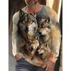 Men's Summer Long Sleeve 3d Printed Wolf Print T-Shirt Tops Men Streetwear Clothing Round Neck Graphic Long Sleeve T-Shirt