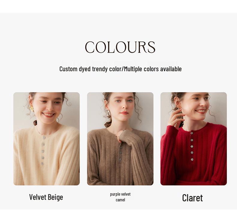 Women's Cashmere Ribbed Sweater - Round Neck, Loose Fit, Slimming, Warm, Autumn/Winter 2026 Collection