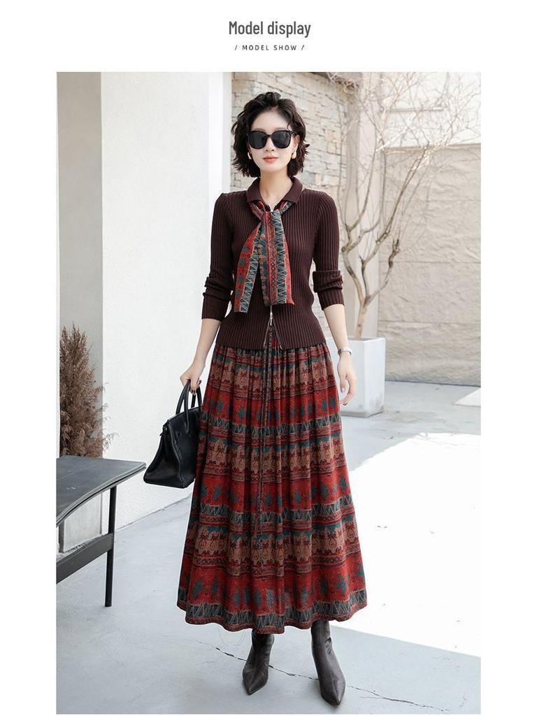 Bohemian Ethnic Print High Waist A-line Maxi Skirt for Women - Autumn 2026 Collection