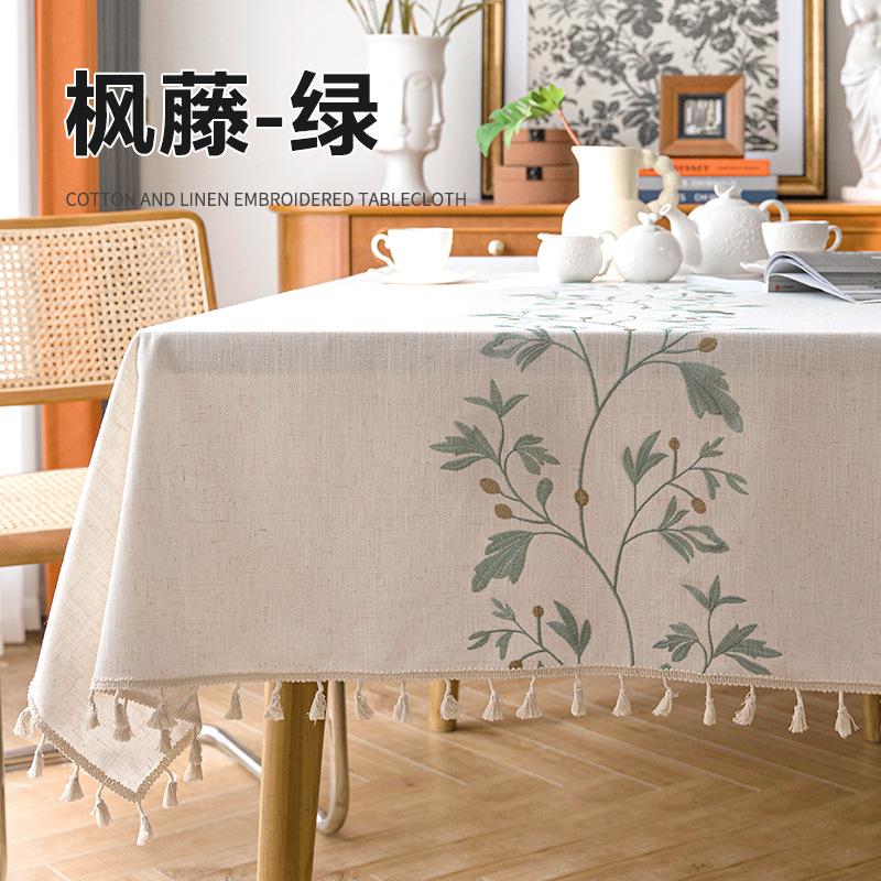 

Cotton Linen Table Cloth Heavy Duty Embroidery Tablecloths Farmhouse Tablecloth Soft and Wrinkle Free Table Cover with Tassels 140x160cm 1pcs
