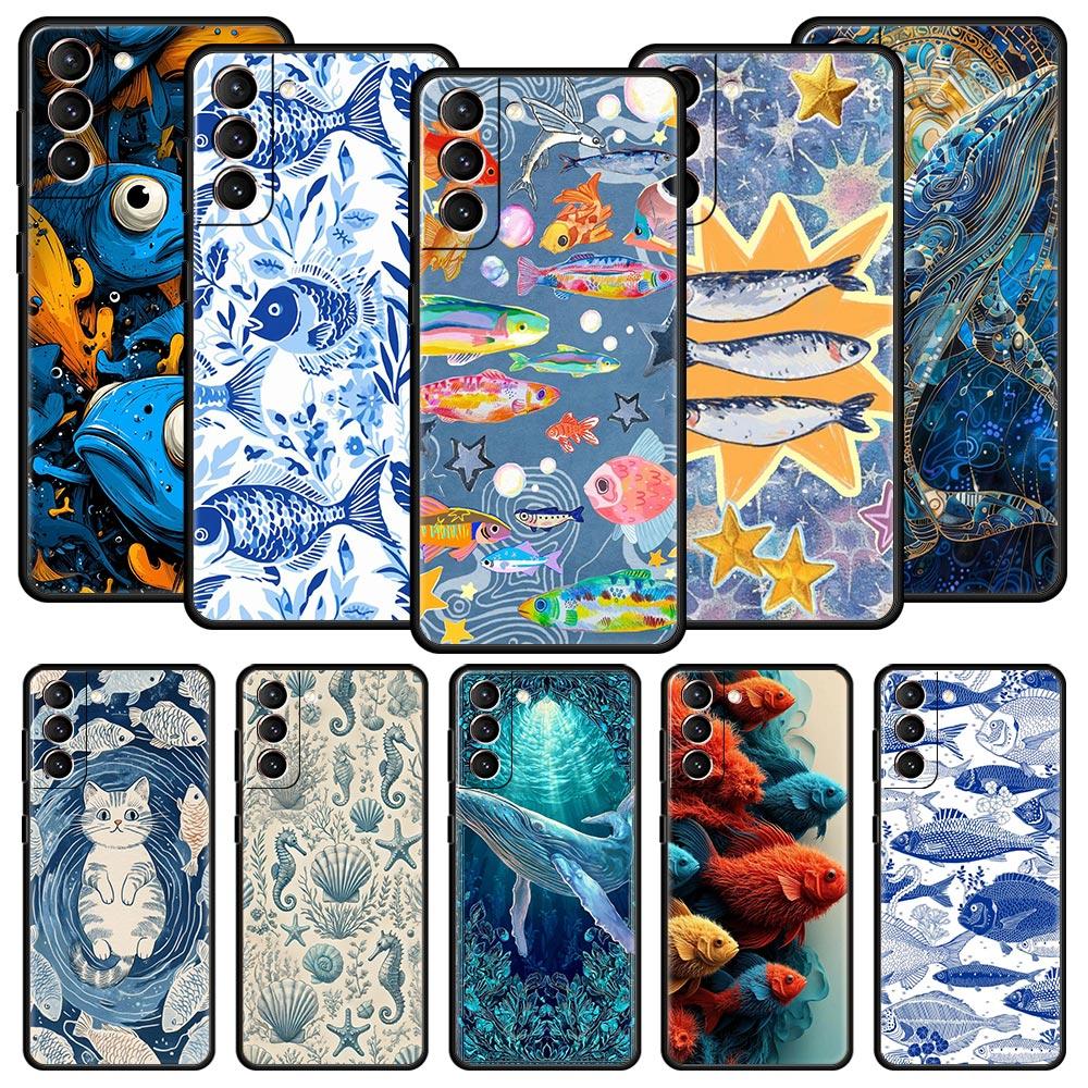 Blue Ocean Fish Phone Case Cover for Samsung Galaxy S26 S25 S24 S23 S22 S20 S21 FE Ultra S25 Edge Plus 5G Soft TPU Shell Fundas