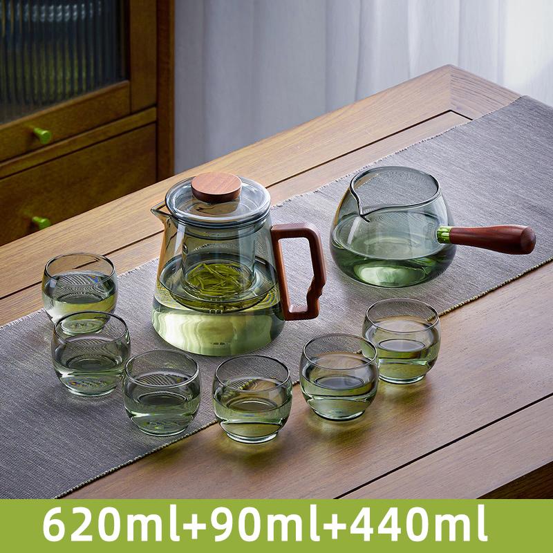 Glass Teapot With Wood Handle Chinese Style Tea Ceremony Pure Tea Kung Fu Tea Transparent Teawear Set Heat-Resistant Glass Kettle