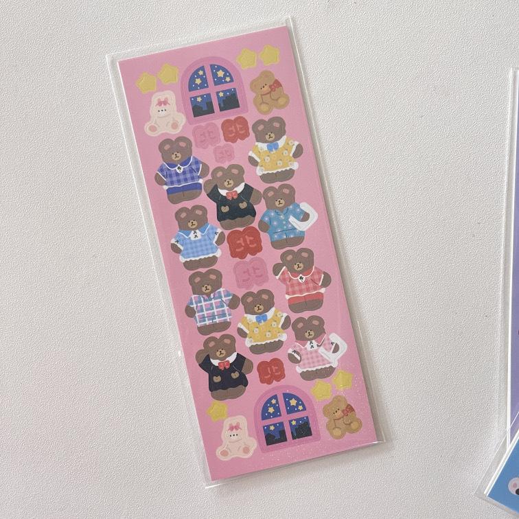 Korean I-pop Cute Bear Laser Flash Sticker Star Chasing Small Card Decorative Material Sticker Goo Card Sticker