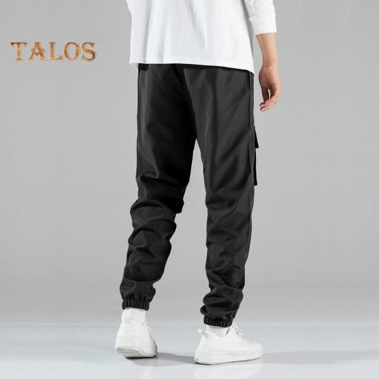 Men Cargo Pants Drawstring Elastic Waist Solid Color Muti Pockets Ankle-banded Loose Sport Trousers Daily Wear Casual Pants