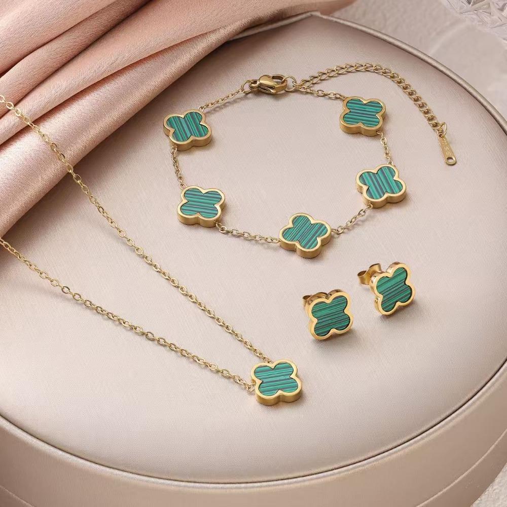 

Titanium Steel Four-leaf Clover and Five-flower Necklace Earrings and Bracelet Set Colorfast and Luxurious Clavicle Chain