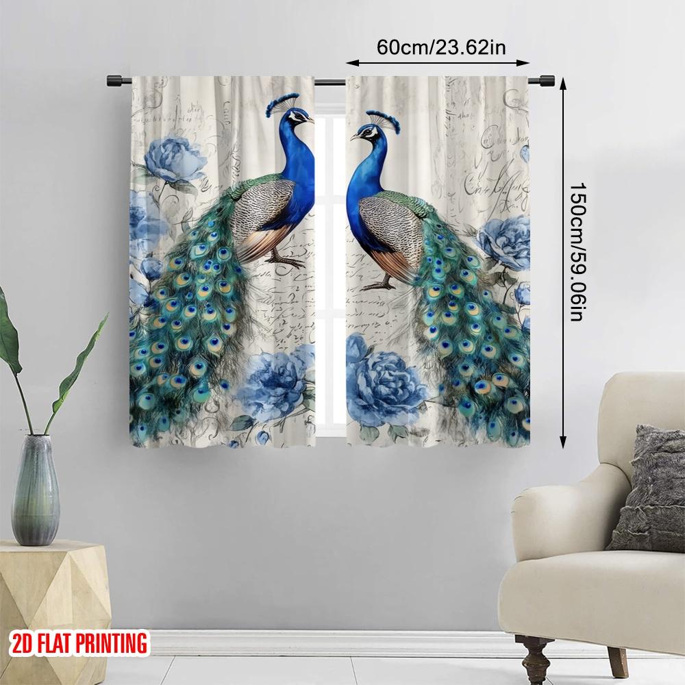 2pcs,2D plane printing Popular Curtain Panels Peacock Romance Versatile 100% Polyester (without rod) Decorations For Home Use