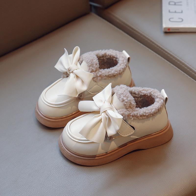 Skor Flicka Barnsko Höst Flicka Plysch Läder Stövel Koreansk Edition Barn Rosett Bomullssko Varm Lädersko Mode Mary Jane Sko