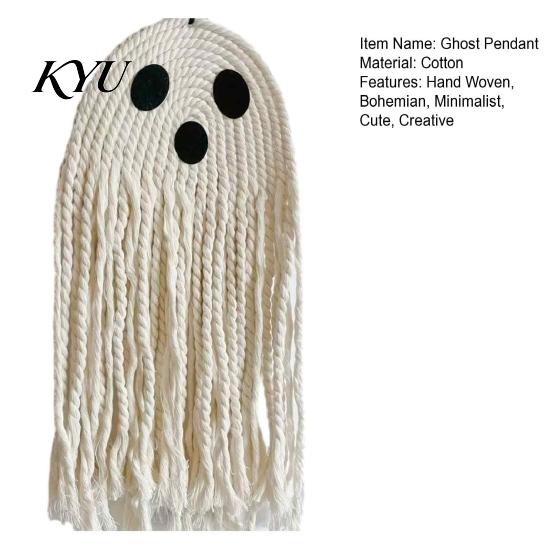 Bohemian Ghost Wall Decor Handmade Cotton Rope Hanging Ornament for Halloween, Indoor Outdoor Rustic Festive Atmosphere Props Pendent Front