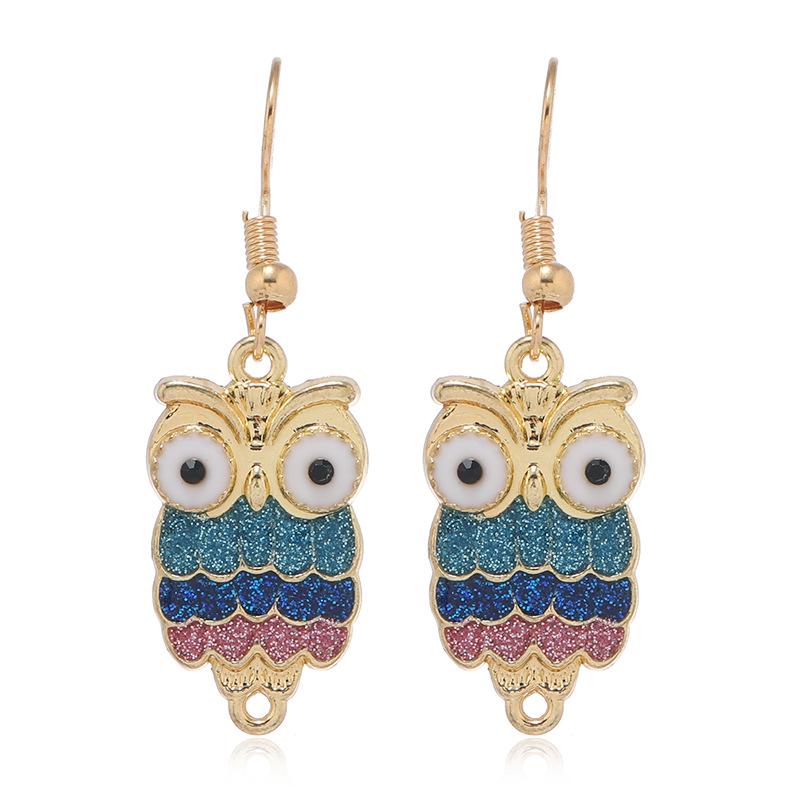 Boucles d'oreilles pendantes style bohème hibou dessin animé mignon coréen-japonais - Accessoire coloré et polyvalent