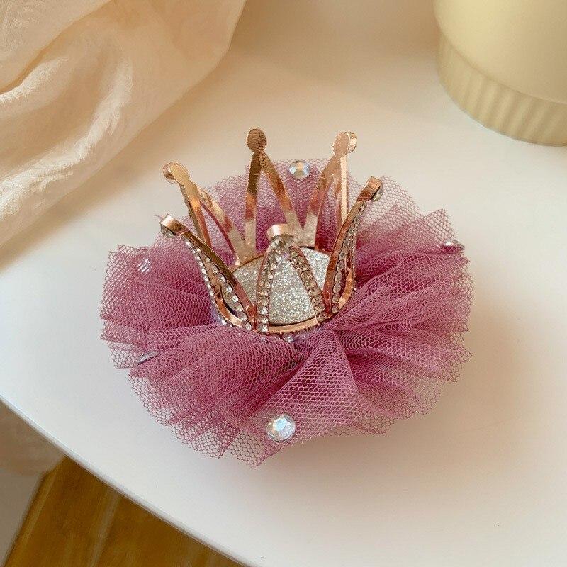 Princess Children Girl Hairpin Vintage 3D Crown Mesh Hair Clip for Kid Girl Birthday Party Decroative Hair Clip Gift