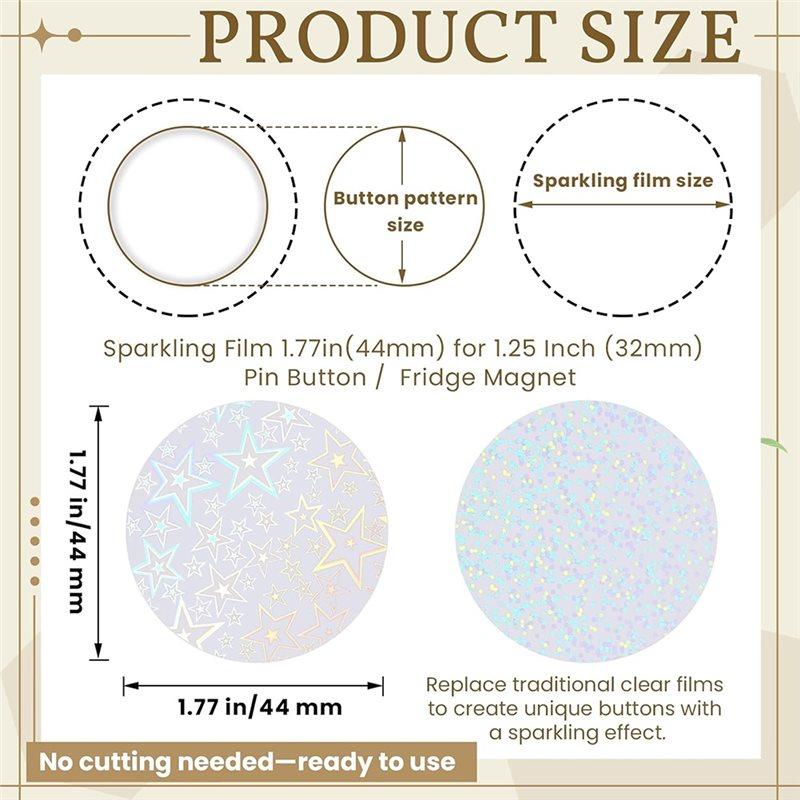 ABBP-200 Pcs Badge Protective Film 44Mm (1.77 In), 8 Styles Of Holographic Glitter, Badge Film For 1.25 Inch 32Mm Button