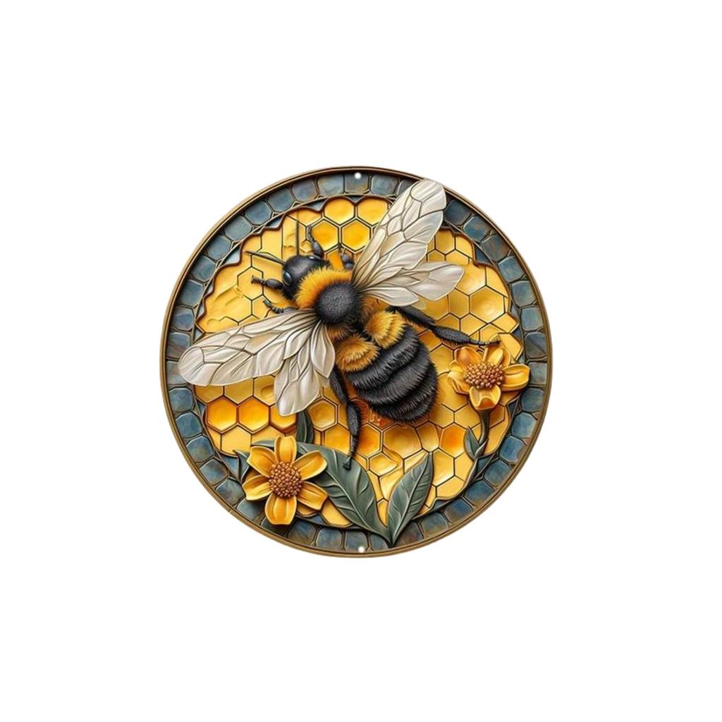 Round Metal Aluminum Sign Bee & Honeycomb Decorative Plates Entrance Decor Gift Mask Theme For Bar Club Home Room Wall Decor