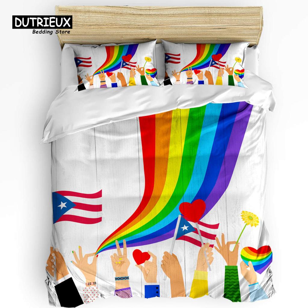 Puerto Rico National Flag Duvet Cover Set Twin Full King Size Gay Rainbow Bedding Set Microfiber Star Love Heart Comforter Cover