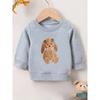 Cute Brown Puppy Print Pattern 0-3 Years Girls' Comfortable Spring Lightweight Crew Neck Sweatshirt Suitable for