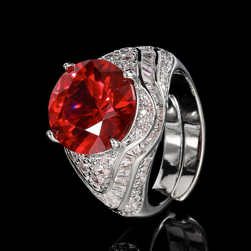 Jewelry Copper Bottom Gold-Plated Simulation Color Treasure Corundum Temperament Round Ring Female 12Mm