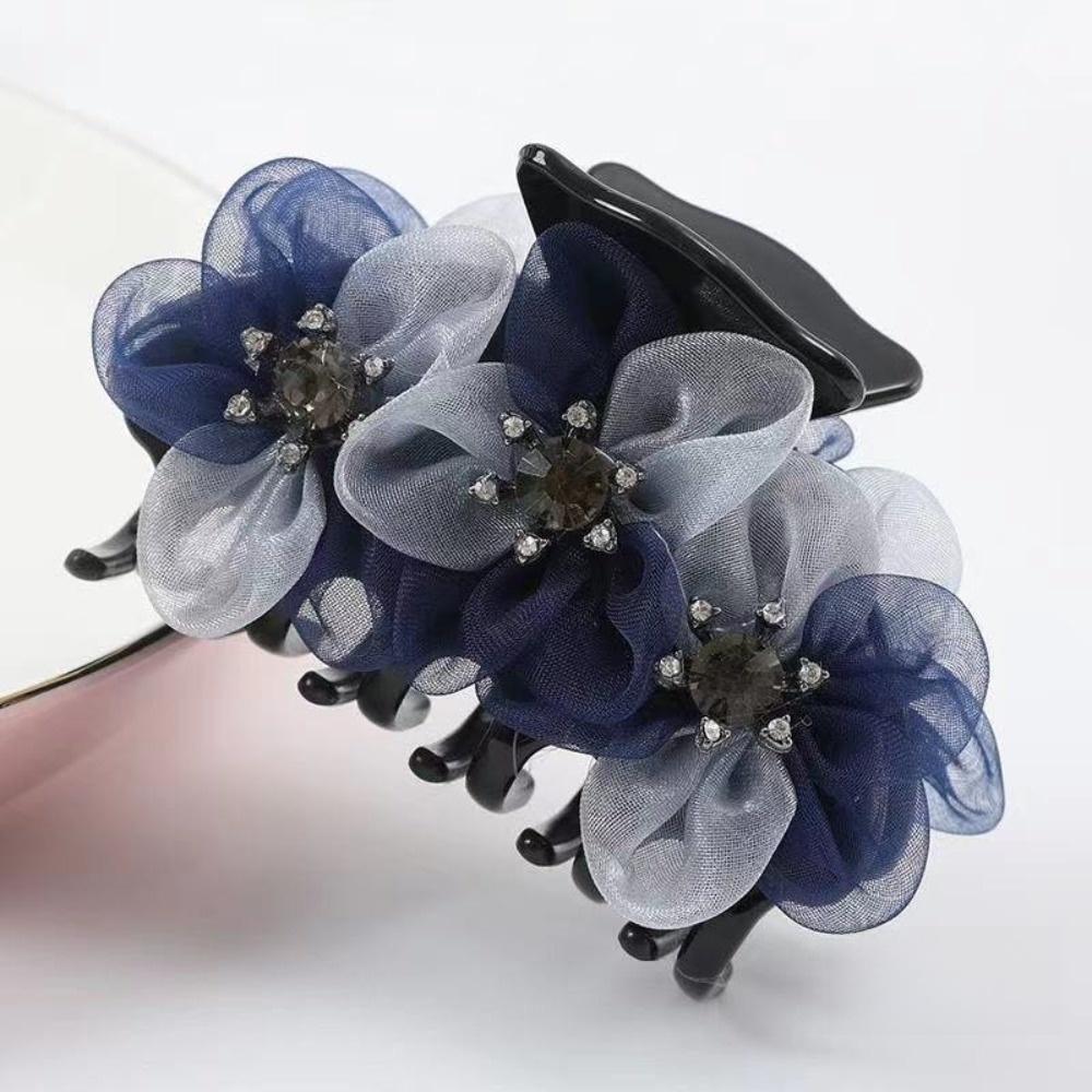 Rhinestone Grab Clip Hairpin Three-Dimensional Flower Head Clip Fashion Fabric Headgear  Women