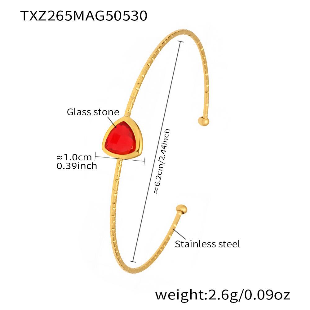 Qiong Yao Sparkling Faceted Czech Glass Open Cuff Bracelet Thin Band Stainless Steel Jewelry
