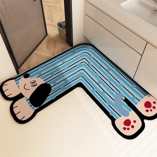 Diatom Mud Floor Mat Cartoon Animal Shape L-Shaped Design Water Absorbent