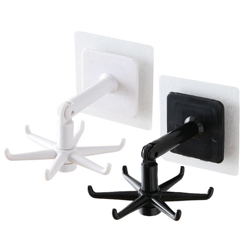 360 Degrees Rotated Kitchen Hooks Self Adhesive Wall Door Hook Handbag Clothes Ties Bag Home Hanging Rack