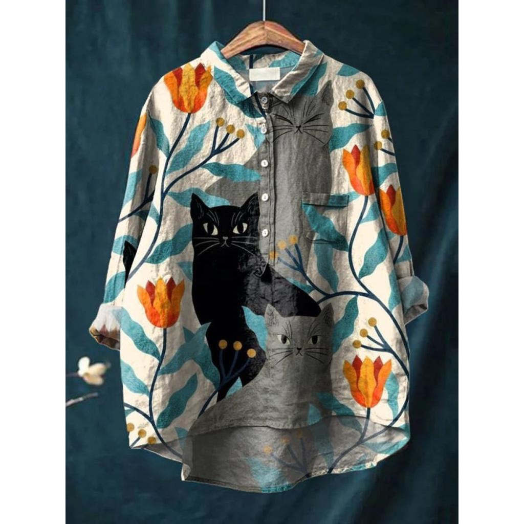 Dámská nová košile s potiskem a límcem Slunečnicový top