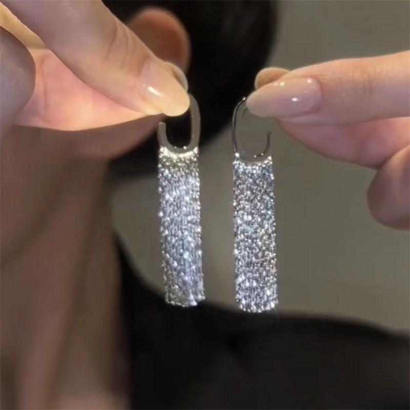 Fashion Statement Gold  Color Long Metal Chain Bling Tassel Earrings For Women Wedding Ms  Jewelry Pendant Gift