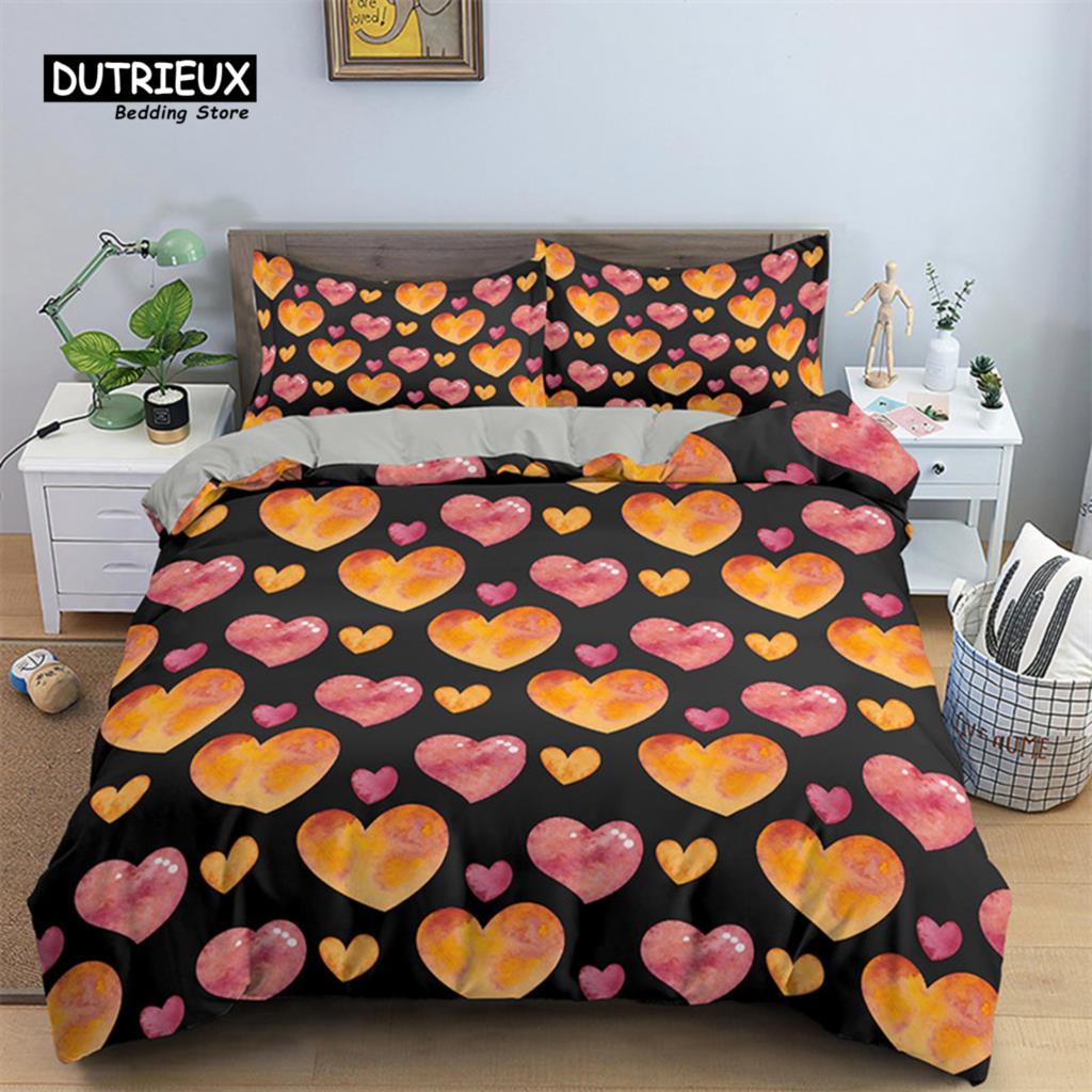 Red Rose Floral Duvet Cover Love Heart Bedding Set Microfiber Romantic Quilt Cover Queen King For Couple Wedding Valentine Decor