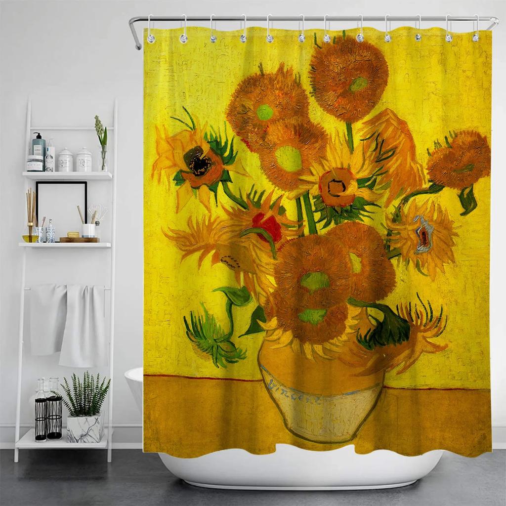 1Pc Van Gogh Painting Anti-Mildew Shower Curtain Polyester Fabric Printed Bathroom Towel Bath Partition