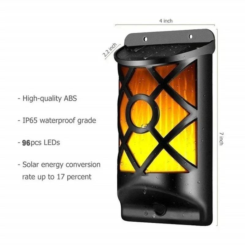 

96LED Solar Flame Lights Outdoor, Lattice Design for Garden Pathway Yard Christmas Decor Waterproof Flickering Flame Wall Lights 1Pcs