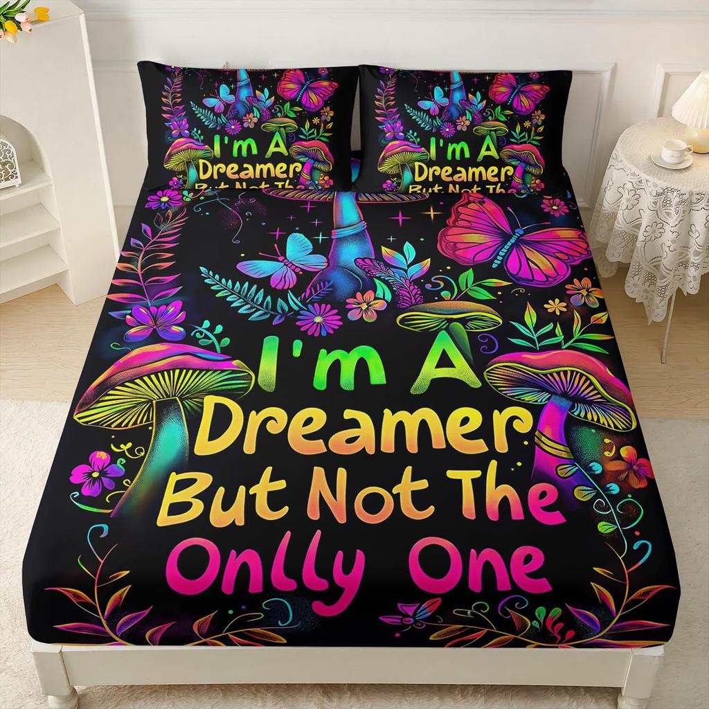 Cute Cartoon Mushroom Pattern Mattress Three-Piece Digital Printing Bedding Set Children Adult